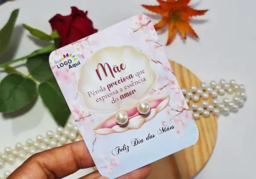 Tag com Brinco Pérola Dia das Mães Lembrancinha Dia das Mães