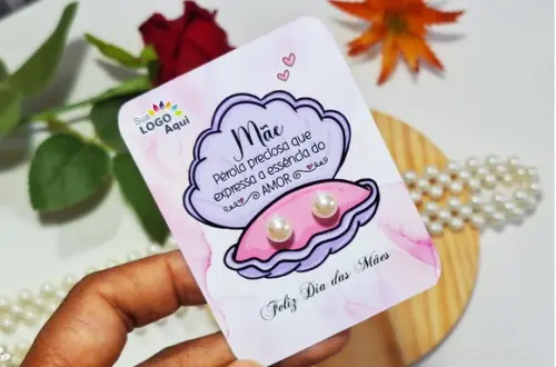 Tag com Brinco Pérola Dia das Mães Lembrancinha Dia das Mães