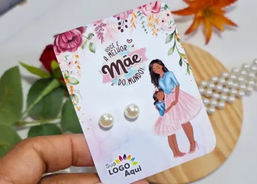 Tag com Brinco Pérola Dia das Mães Lembrancinha Dia das Mães