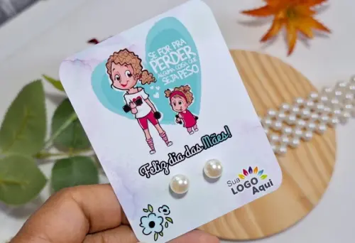 Tag com Brinco Pérola Dia das Mães Lembrancinha Dia das Mães