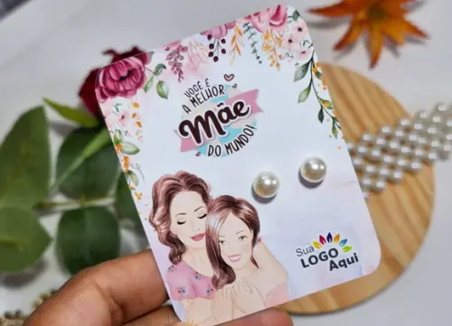 Tag com Brinco Pérola Dia das Mães Lembrancinha Dia das Mães