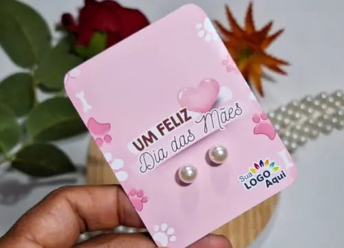 Tag com Brinco Pérola Dia das Mães Lembrancinha Dia das Mães