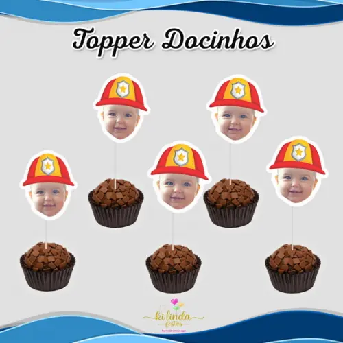 Topper com Foto Rostinho de Bebê Bombeiros
