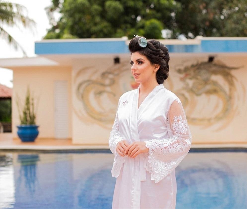 Robe Noiva  Branco com manga de renda Luxo