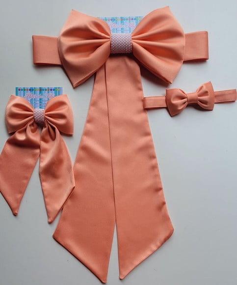 Cinto para Vestido Daminha Suspensório e Gravata Pajem Coral