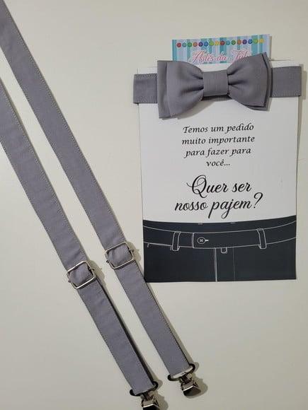 Suspensório e gravata Infantil Pajem cinza