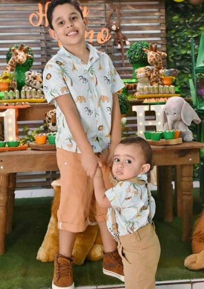 Roupa Safari bebê camisa irmao
