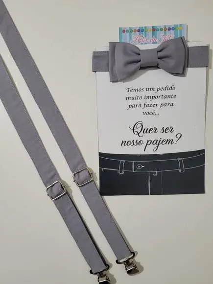 Suspensório e gravata Infantil Pajem cinza