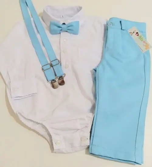 Roupa Batizado Calça Azul