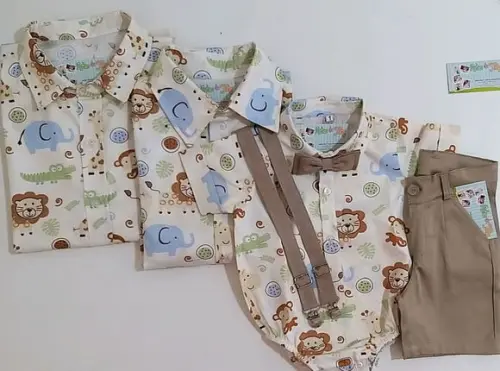 Roupa Safari Filho Camisa Pai Camisete Mãe
