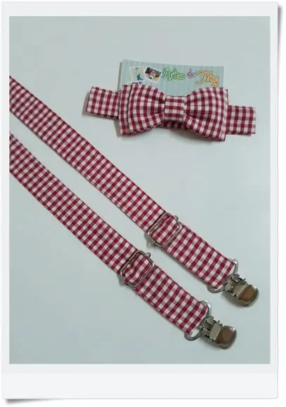 Suspensório e Gravata Xadrez Vermelho