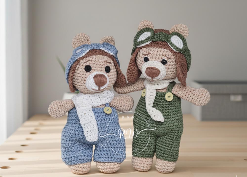 Kit Urso Aviador - Amigurumi - Decoração Quarto Bebê