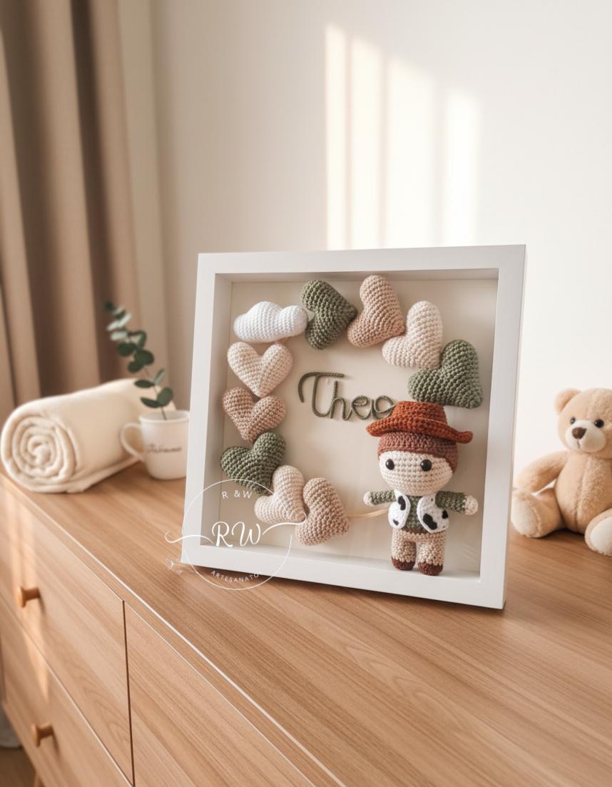 Quadro Porta Maternidade Woody - Amigurumi e Madeira