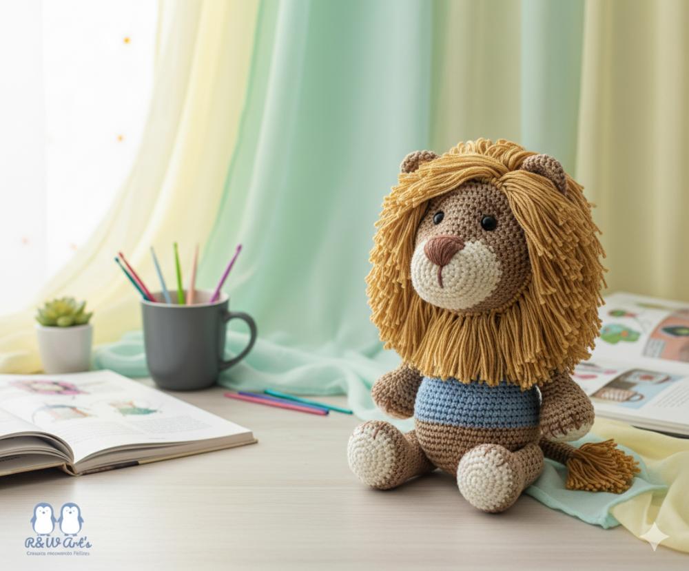 Leão de Crochê Amigurumi - Decoração Safári Feito à Mão