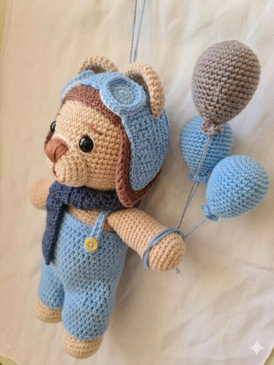 Ursinho Aviador Amigurumi em Crochê | Decoração Quarto Bebê