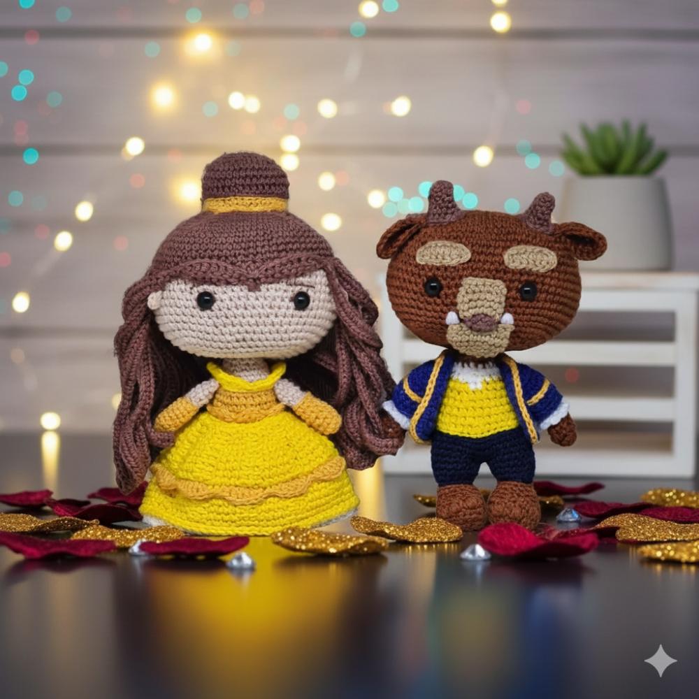 Kit Amigurumi Bela e a Fera em Crochê Brinquedo Artesanal