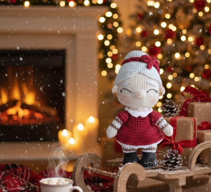 Mamãe Noel Crochê Amigurumi-decoração Natalina Feito à Mão
