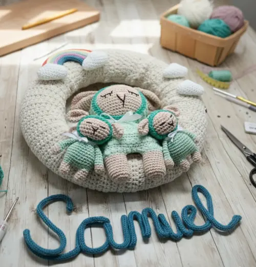 Enfeite Porta Maternidade Amigurumi - Personalizado Cores/temas