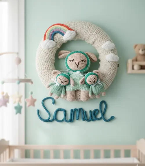Enfeite Porta Maternidade Amigurumi - Personalizado Cores/temas