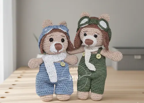 Kit Urso Aviador - Amigurumi - Decoração Quarto Bebê