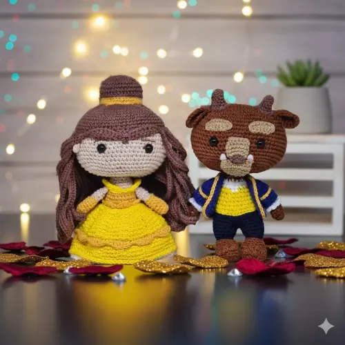 Kit Amigurumi Bela e a Fera em Crochê Brinquedo Artesanal