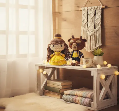 Kit Amigurumi Bela e a Fera em Crochê Brinquedo Artesanal