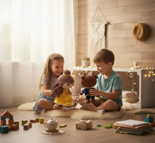 Kit Amigurumi Bela e a Fera em Crochê Brinquedo Artesanal