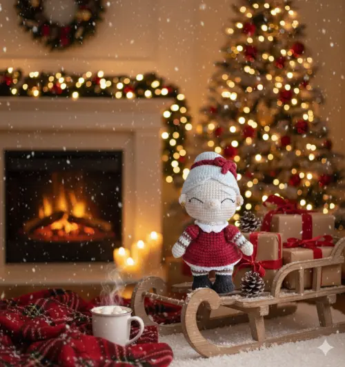 Mamãe Noel Crochê Amigurumi-decoração Natalina Feito à Mão