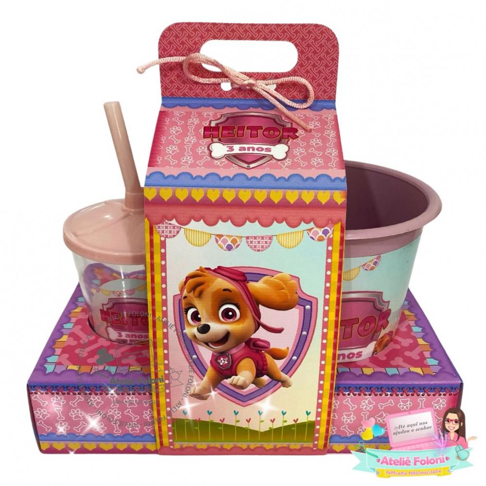 Kit Cineminha na caixa com alça A Patrulha Canina rosa e azul