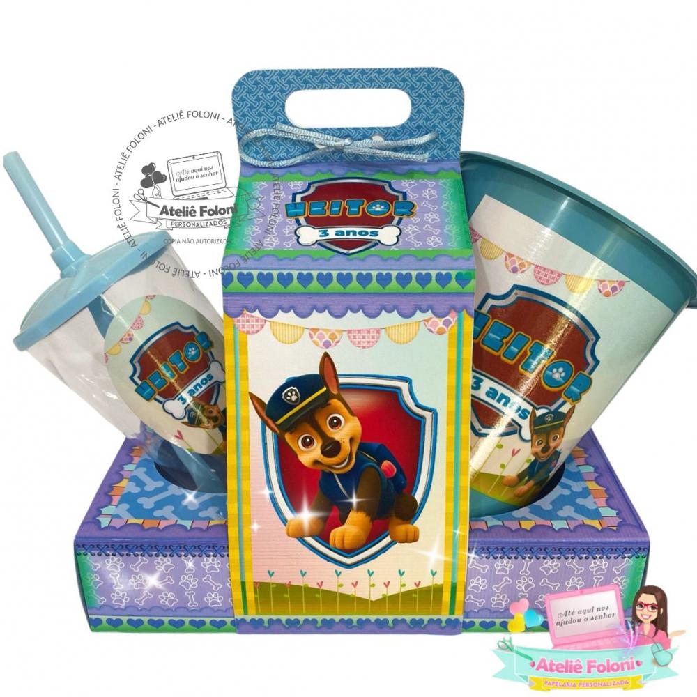 Kit Cineminha na caixa com alça A Patrulha Canina rosa e azul