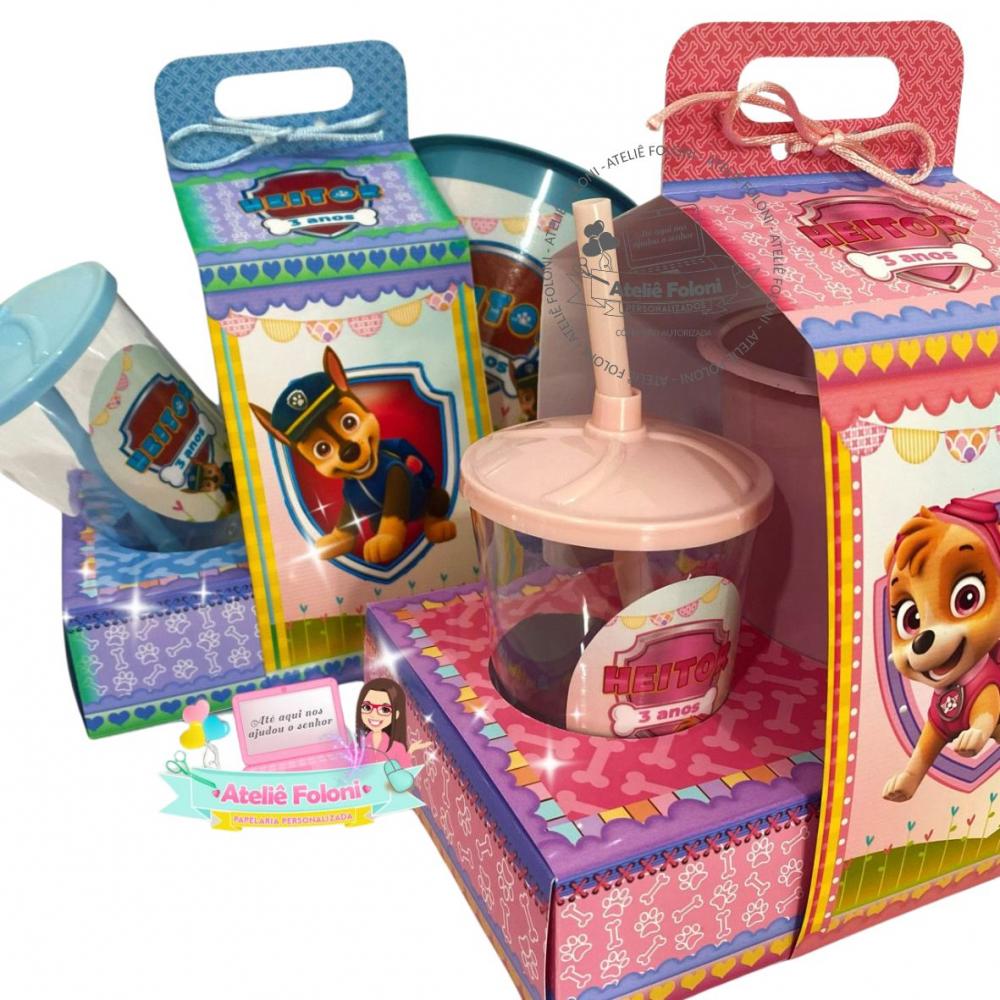 Kit Cineminha na caixa com alça A Patrulha Canina rosa e azul