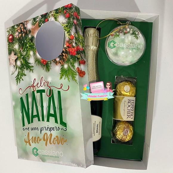 Caixa para Mini Espumante, Doces e Bolinha de Natal