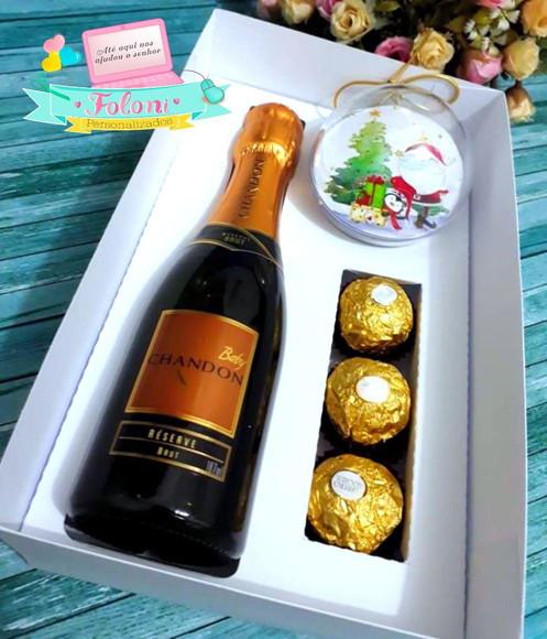 Caixa para Mini Espumante, Doces e Bolinha de Natal