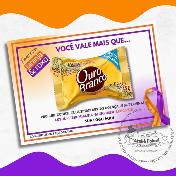 Card Porta Bombom para Ouro Branco Fevereiro Roxo e Laranja
