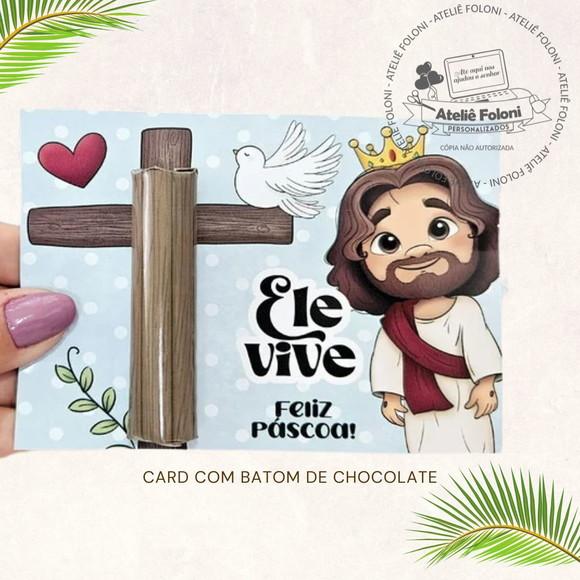 Card/cartão com Batom de Chocolate Páscoa Cristã