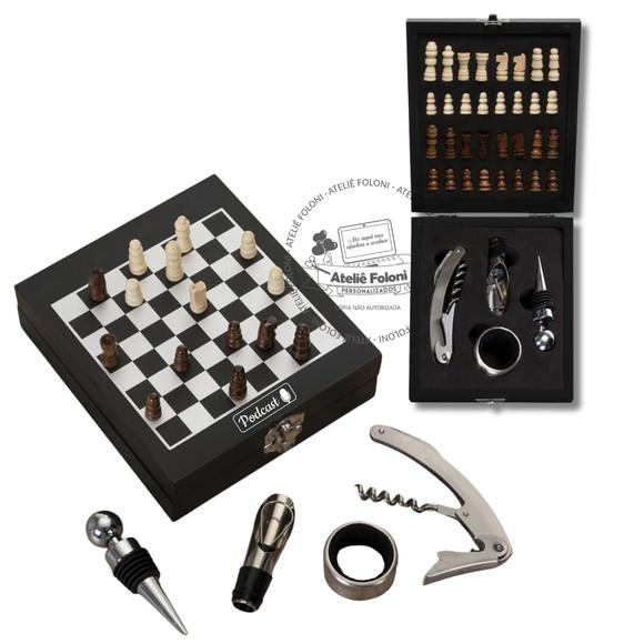 Kit Vinho e Xadrez 4 Peças Personalizado
