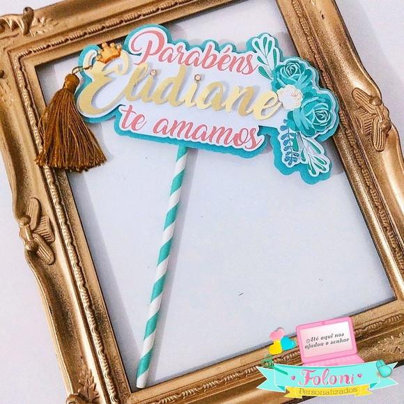 Topper de bolo Luxo tifanny, rosé e dourado