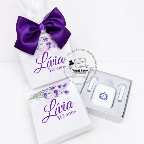 Fone sem fio Bluetooth personalizado e embalado com laço Debutante
