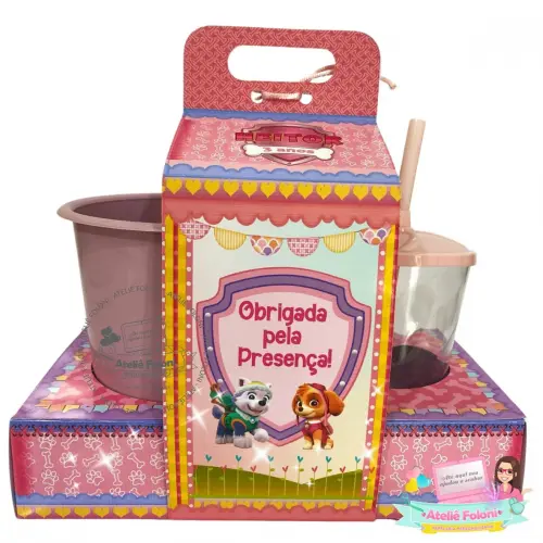 Kit Cineminha na caixa com alça A Patrulha Canina rosa e azul