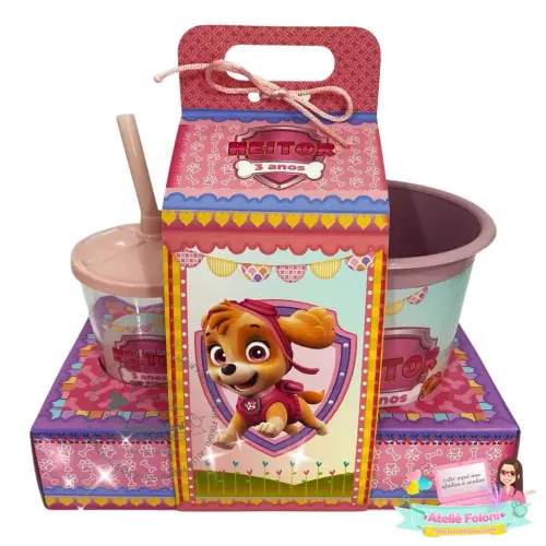 Kit Cineminha na caixa com alça A Patrulha Canina rosa e azul