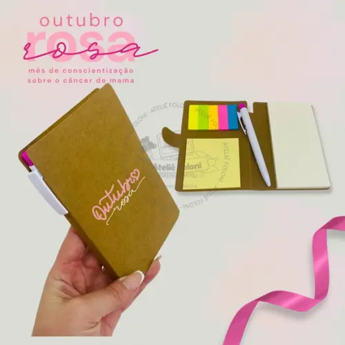 Bloco de Anotações Autoadesivos Personalizado Outubro Rosa