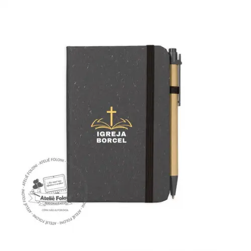 Caderneta Palha de Trigo com Caneta Personalizado