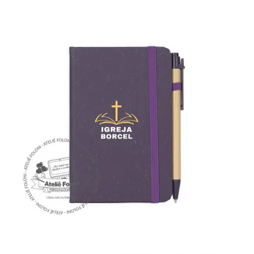 Caderneta Palha de Trigo com Caneta Personalizado