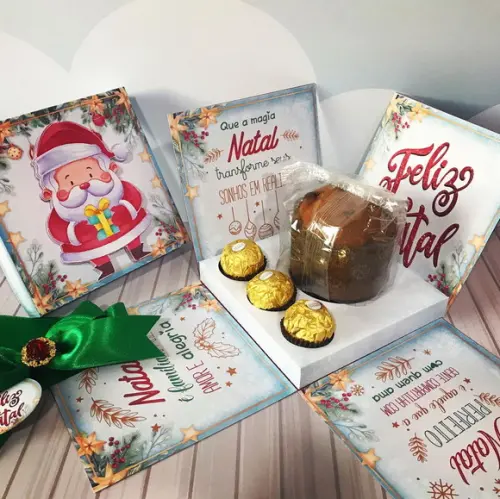 Caixa Explosão Natal com Mini Panetone e Ferrero Rocher