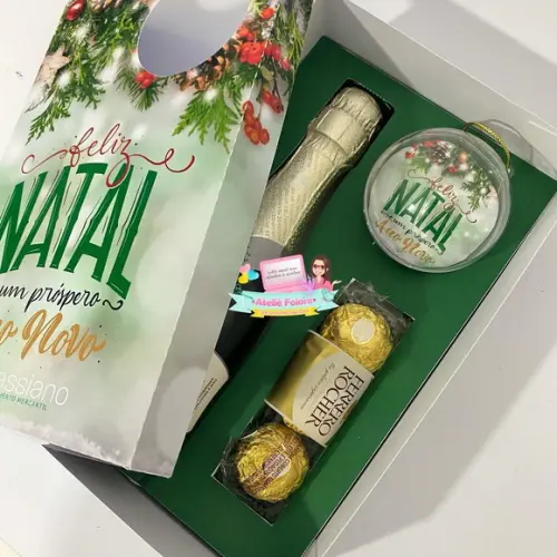Caixa para Mini Espumante, Doces e Bolinha de Natal