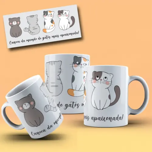 Caneca de Ceramica 325ml Personalizada Mãe de Gatos