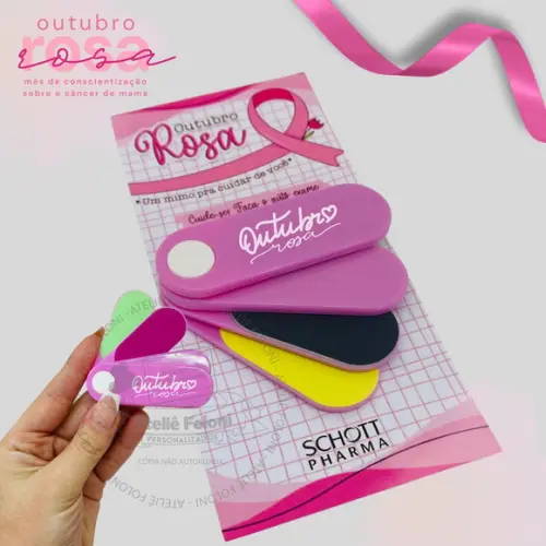 Card + 4 Lixas Personalizada Outubro Rosa