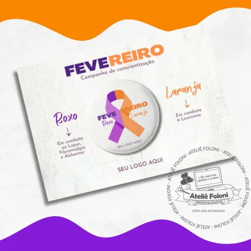 Card com Button Fevereiro Roxo e Laranja Personalizado