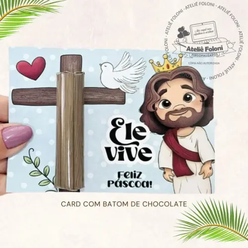 Card/cartão com Batom de Chocolate Páscoa Cristã