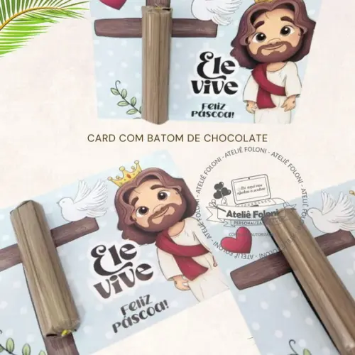 Card/cartão com Batom de Chocolate Páscoa Cristã